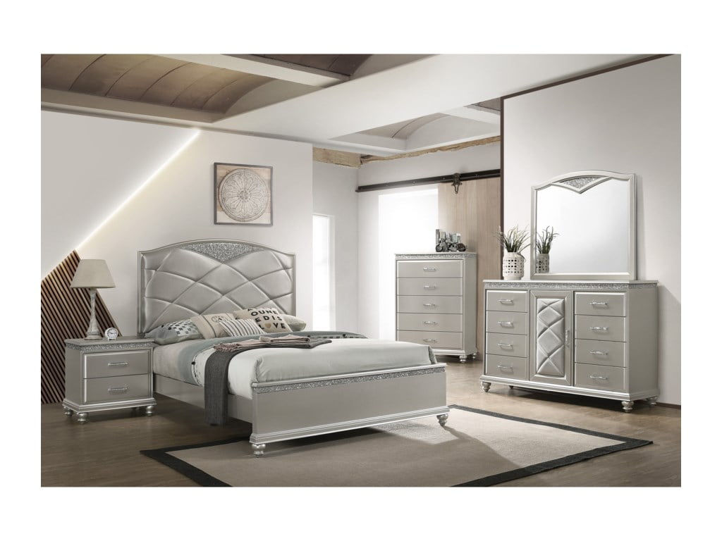 4pc Traditional Style King Panel Bed HB Footboard Dresser Mirror