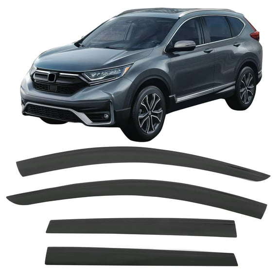 Ikon Motorsports Tape-On Window Visors Vent Rain Sun Guards Deflectors For 2017-2022 Honda CR-V, Low Profile Style Acrylic Smoke/Tinted 4PCS