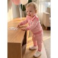 thumbnail image 2 of RUINIXCW Toddler Baby Girl First Birthday Outfit Infant Girl Spring Fall Winter Clothes Duck Waffled Striped Long Sleeve Sweatshirt Tops and Pants Set, 2 of 9