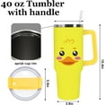 thumbnail image 2 of Yellow Duck Tumbler with Lid and Straw 40oz Cartoon Rubber Duck Tumbler with Handle Summer Stainless Steel Cup for Home Office Travel, 2 of 6