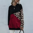 thumbnail image 3 of Women's Fashion Leopard Print Color Block Sweatshirt Top with Long Sleeves, Crew Neck, and Drop Shoulder in Burgundy - Size S, 3 of 6