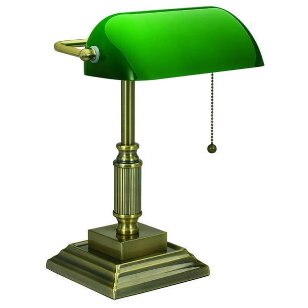 V-LIGHT Traditional Style CFL Banker's Desk Lamp with Green Glass Shade (VS688029AB), Classic ...