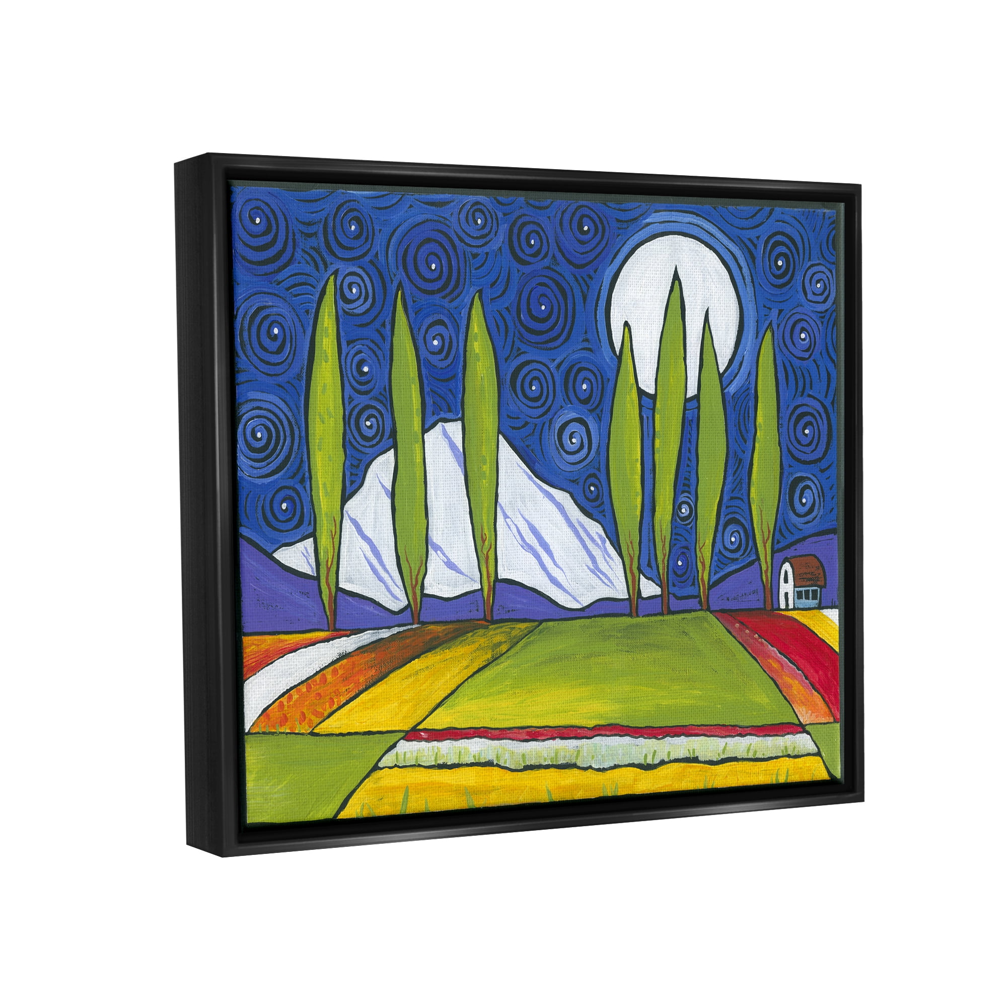 Stupell Industries Modern Farmland Crops Abstract Sky Swirls Pattern Painting Jet Black Floating Framed Canvas Print Wall Art, Design by Ben Mann