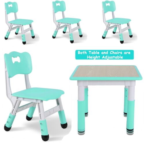 AuAg 47.2 Kid Table and 4/6 Chairs Set, Height Adjustable Toddler Study  Table&Chair Set for Age 2-10, Multi-Activity Art Table  W/Graffiti&Scrubtable Desktop, for Daycare, Classroom, Home 