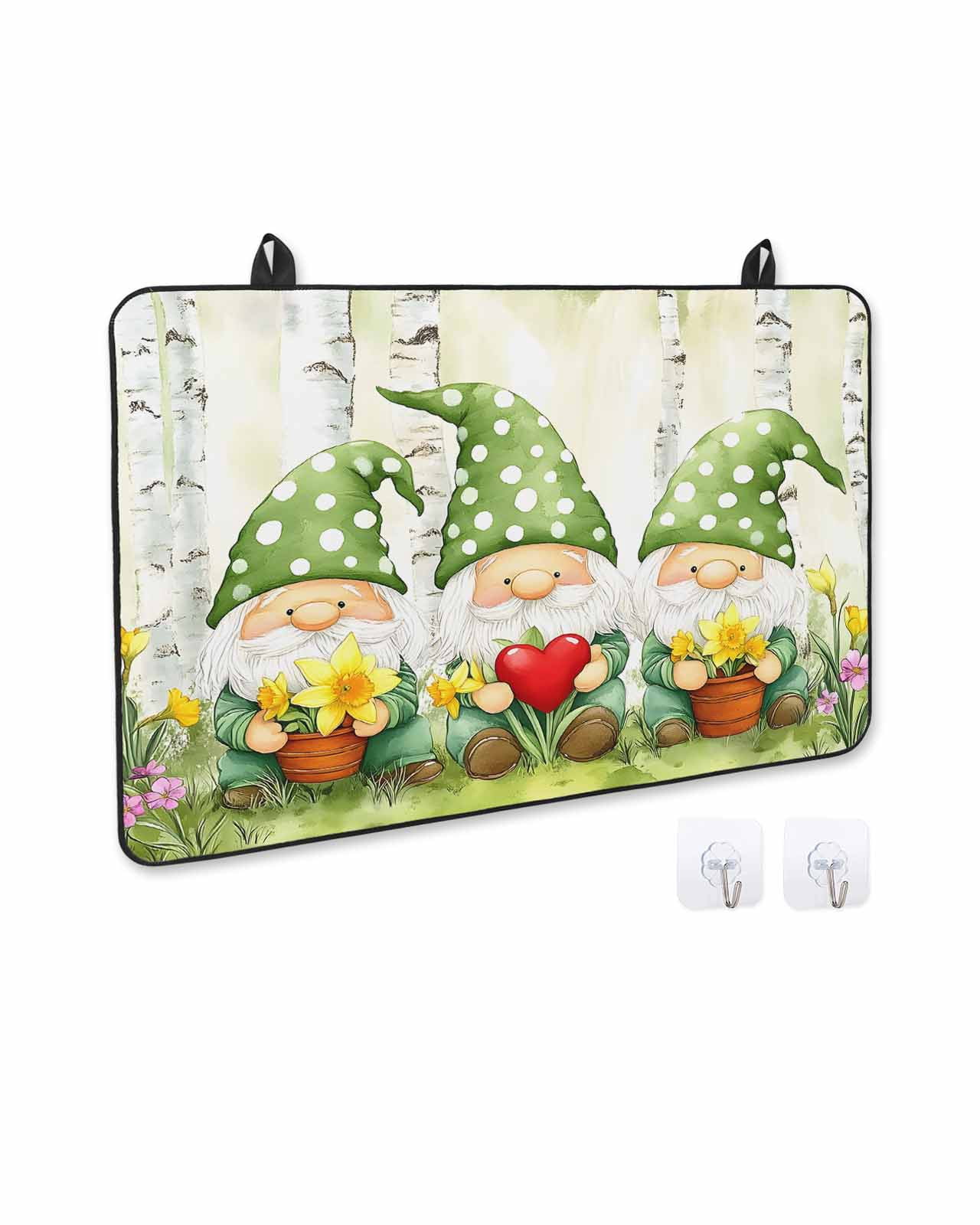 nqOlkjepod Large Induction Cooktop Protector Mat 24"x21", Cute Green Gnomes Stove Top Covers for Electric Stove, Flowers Forest Heart Vintage Stove Burner Cover Mats, Glass Top Stove Cover