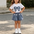 thumbnail image 5 of YHAJDS Girl 2 Piece Summer Outfits Bow Short Sleeve Crewneck Tee Elastic Waist Jeans Shorts Set, 5 of 7