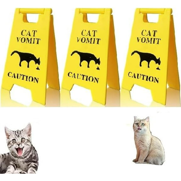 Cat Vomit Sign 3Pcs – Ideal for Cat-Themed Decoration, Witty Warnings, and Delightful Gifts for Cat Enthusiasts