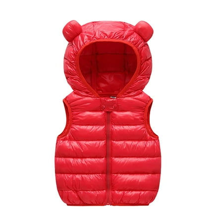 

Binhe Toddler Solid Color Sleeveless Zipper Hooded Bear Ears Down Vest Adorable and Cozy Design Made from Premium Cotton for Delicate Skin Perfect for Daily Wear