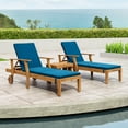 thumbnail image 2 of GDF Studio Abena Outdoor Acacia Wood 3 Piece Adjustable Chaise Lounge Chat Set with Cushion, Teak and Blue, 2 of 12