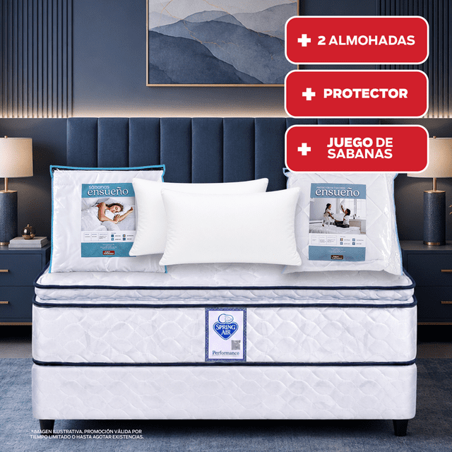 Colchón Spring Air King Size Panama City 2 Almohadas Protector Ensueño Juego de Sábanas