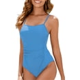 thumbnail image 2 of Minjewel Women's Sleeveless Conservative One-Piece Swimsuits, Sexy Crisscross Back & Padded Bra for Modest Coverage, Bathing Suit for Swim,Sky Blue S, 2 of 6