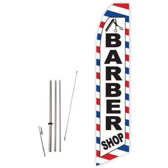Barber Shop White Super Novo Feather Flag - Complete with 15ft Pole Set and Ground Spike