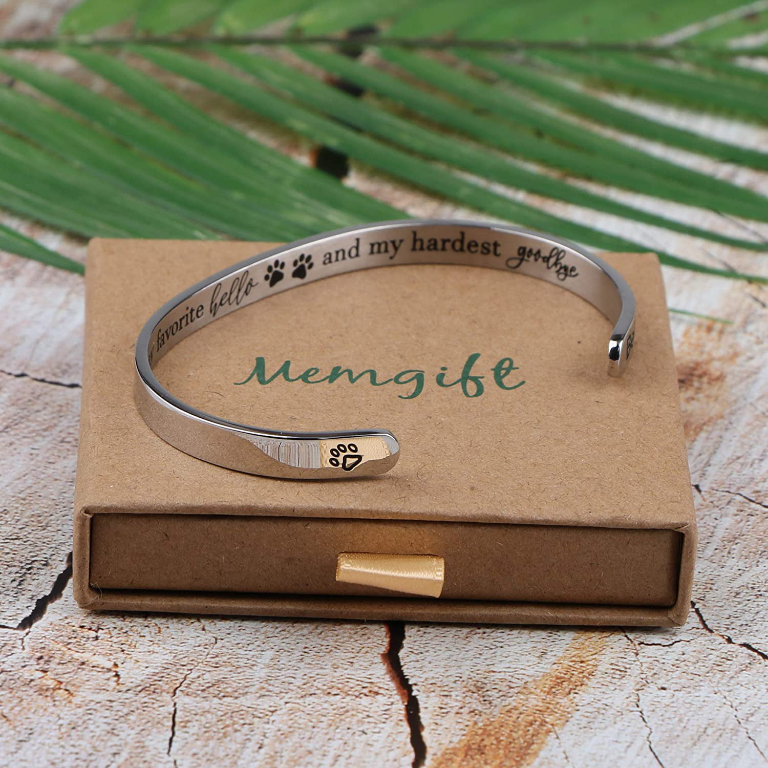 Dog Memorial Bracelet for Women Girls Remembrance Sympathy Memory Loss of Beloved Pets Jewelry Gifts for Pet Cats Dogs Mom Lovers Stainless Steel Dog Paw Personalized Name Cuff Bangle 