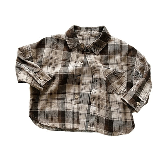 Esaierr Toddler Baby Newborn Plaid Shirt Jacket for Baby Shirt for 9m-5y Casual Lapel Long Sleeve Single Breasted Jacket Cardigan for Boys