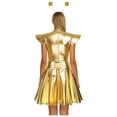 thumbnail image 2 of TiaoBug Women's Metallic Shiny Fly Sleeve Skater A-Line Pleated Club Party Dress with Alien Headwear Gold XL, 2 of 6