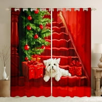 Castle Fairy Teenagers Animal Dog Black Out Curtains,Christmas Tree Curtains Pack of 2 (42x63 Each),Green Red Bedroom Curtains,Breathable Home Decor
