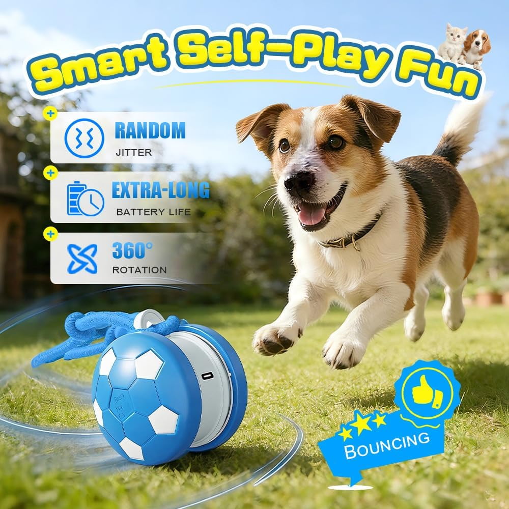 Interactive Dog Balls, Electric Moving and Rolling Enrichment Dogs Ball with Rope, Interactive Pet Ball for Small Medium Large Dogs, Rechargeable Motion-Activated Smart Dog Ball (Blue+Orange, 2Pcs)