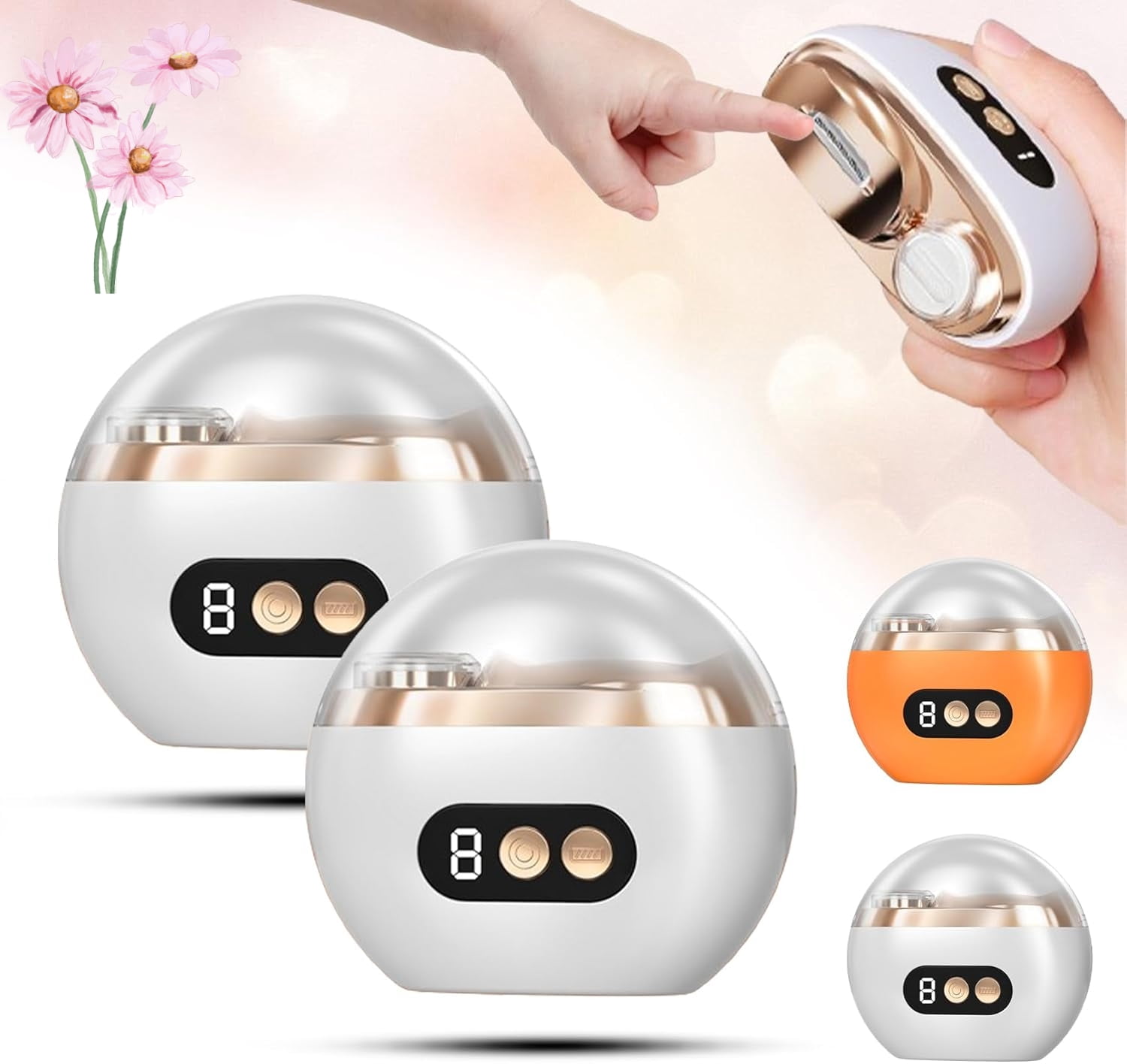 Multi-Functional Electric Nail Trimmer, 3 in 1 Automatic Electric Nail Clipper, Baby Nail Trimmer, with LED Light & Nails Scraps Storage (Orange*2PCS)
