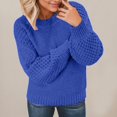 thumbnail image 3 of Women's Fashion Casual Round Neck Long Sleeve Cable Knit Sweater Top for Fall and Winter, Cozy and Classic, Perfect for Cool Weather,Dark Blue,Size S, 3 of 6