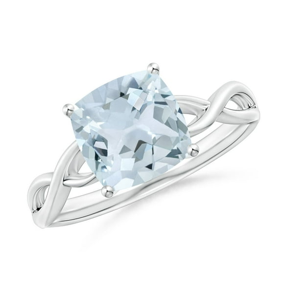 ANGARA Natural Claw-Set Cushion 1.95 ct Aquamarine Solitaire Engagement Ring in 14K White Gold for Women (Size-8mm) | March Birthstone, Anniversary, Jewelry Gift for Women | Natural Aquamarine Ring