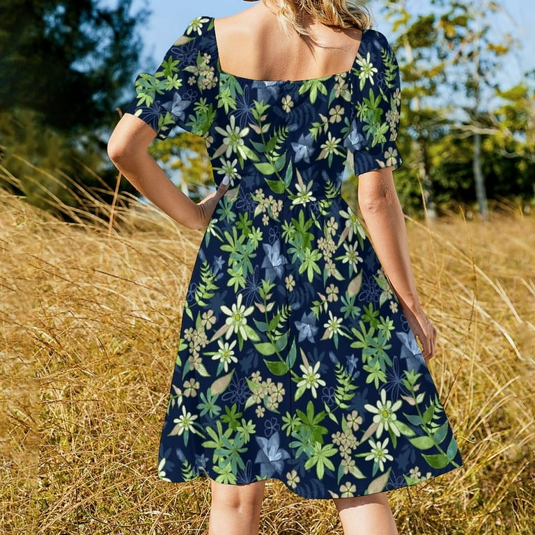 Alpine Flowers Blue - Gentian Edelweiss Sleeveless Dress elegant women's  sets Casual dresses - Walmart.com