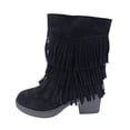 thumbnail image 1 of YOUSNH Bottes Courtes en Daim à Talons Rugueux avec Franges pour Femmes, Automne, Grande Taille, Mode, Noir 6.5, 1 of 9