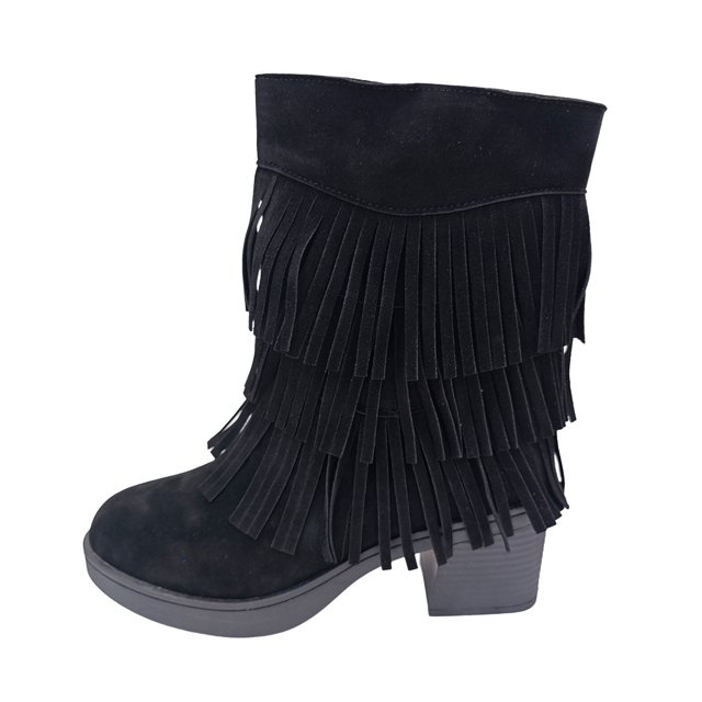 YOUSNH Bottes Courtes en Daim à Talons Rugueux avec Franges pour Femmes, Automne, Grande Taille, Mode, Noir 6.5
