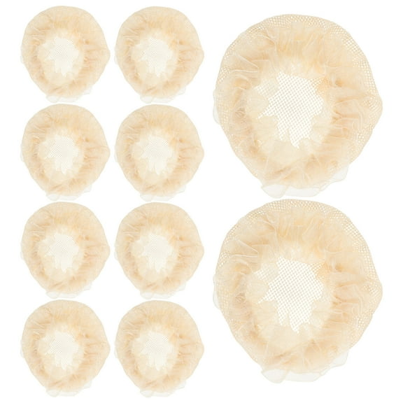 LEORX 10pcs Lace Decoration Hair Nets For Ballet Daily Use For Women And Girls Beige Fabric