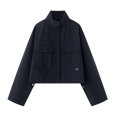 thumbnail image 2 of thefmos Womens Stand Collar Jacket Lightweight Casual Zip Up Coat Trendy Fall Outfits Cropped Spring Jackets with Pockets, Black S, 2 of 6
