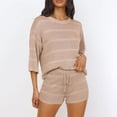 thumbnail image 2 of LYMAYTER Women's Knit Two-Piece Half Sleeve Top & Shorts Swimsuit Coverup Hollow Out Beach Outfits, 2 of 8