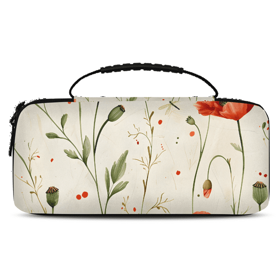 Herdesigns Red Poppy Carry Case Compatible with Nintendo Switch 2, with 20 Game Card Slots, Floral Portable Travel Carrying Case Pouch for Accessories & Games