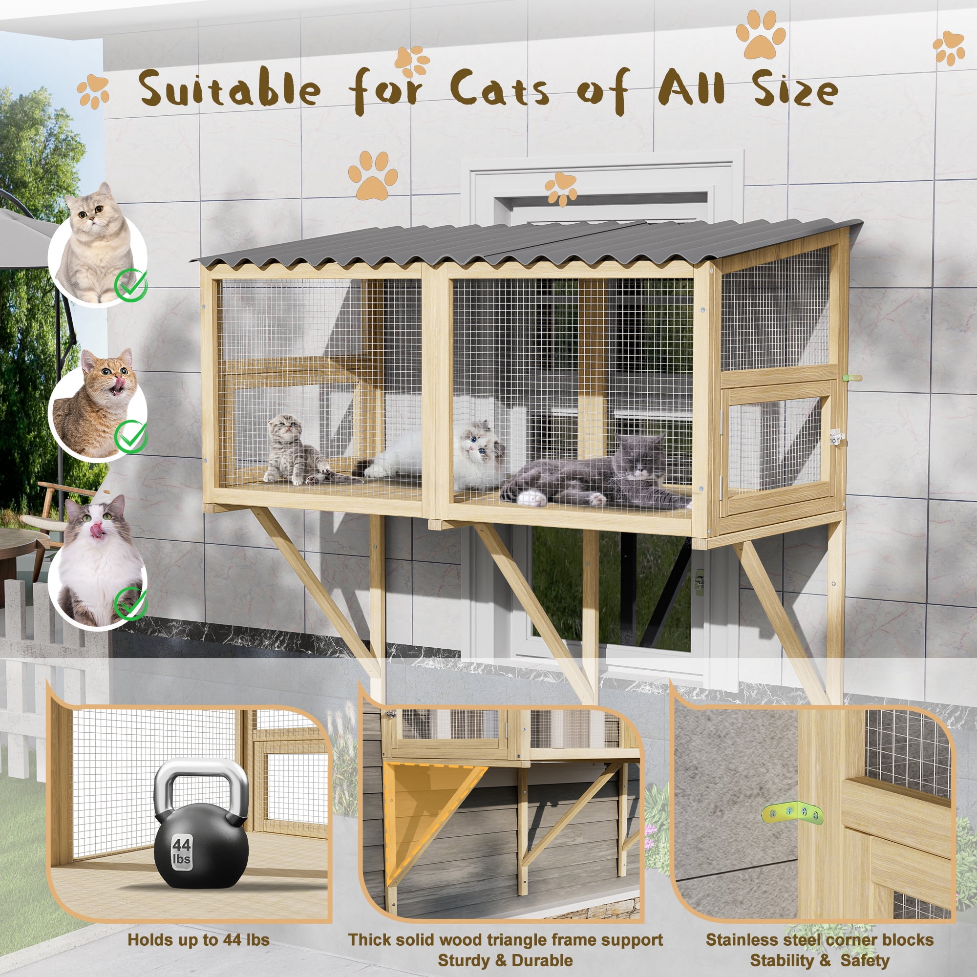 Magic Union Cat Catio, Cat Window Perch for Large Indoor Cats - Expandable Wooden Cat Window Box Enclosure for Multi Cats, Waterproof Cat Window Hammock for Safely Enjoying the Outdoor Sights