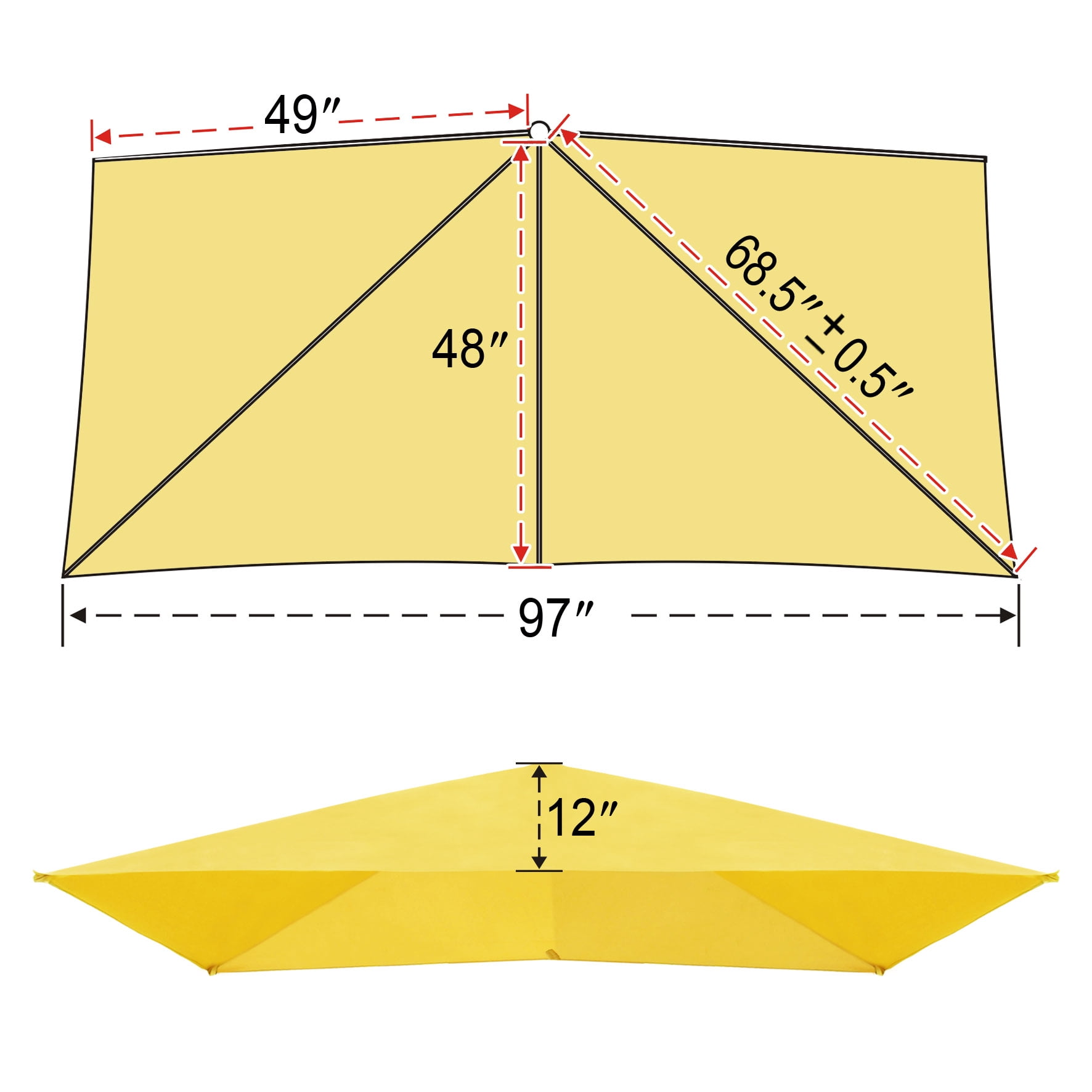 SUNNY Replacement Canopy Cover Only for 8.2X 3.9ft 5 Ribs Half Patio Umbrella (Beige)