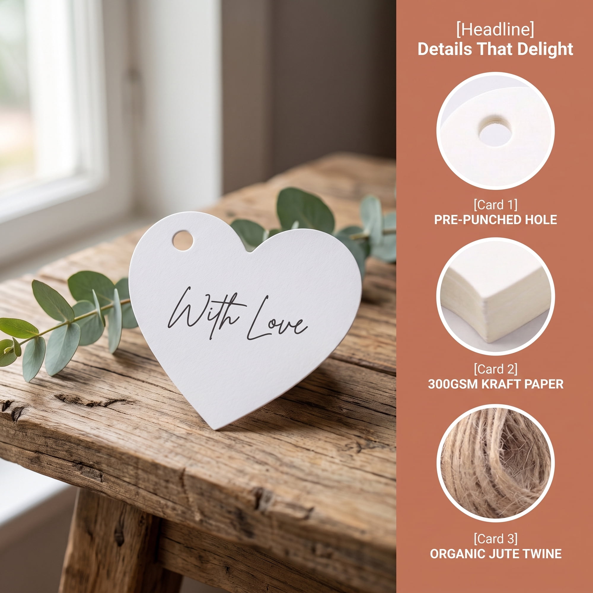 Unique Bargains Heart Shaped Gift Tags with Natural Twine for Weddings 1.8" x 1.6" White