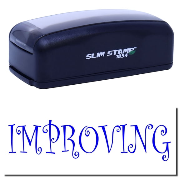 Large Pre-Inked Improving Stamp, Slim 1854, Ultra Slim Design, Impression Size 1-13/16" by 2-1/2", Up to 25,000 Impressions - Blue Ink