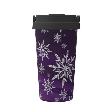 

Xecao Snowflake Gradient Purple Pattern Insulated Coffee Mug with Handle & Flip Thermos Mug Water Bottle Coffee Tumbler Cup