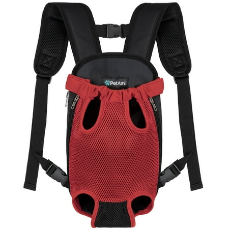 PetAmi Dog Carrier Backpack  Adjustable Dog Pet Cat Front Carrier Backpack | Ventilated Dog Chest Carrier for Hiking Camping Travel  Sling Bag for Small Medium Dog Cat Puppies  Large  12-16 lbs  Red