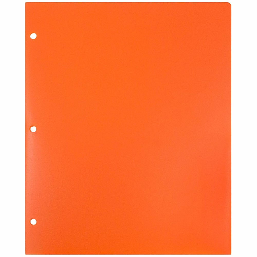 JAM Paper Heavy Duty Plastic 3 Hole Punch Pocket Folders, Extra Tough, Orange, Bulk 48/Pack