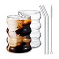 thumbnail image 3 of 4pack Glasses Cute Ripple Retro Water Glass With Straw Ribbed Glassware Kitchen Coffee Juice Set, 3 of 5