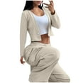 thumbnail image 4 of Xdegoge Lounge Wear for Women 2 Piece Full Zip Long Sleeve Hoodies Cropped Cardigan Jacket Outfits Oversized Wide Leg Pants with Pockets Tracksuit Sets, 4 of 7
