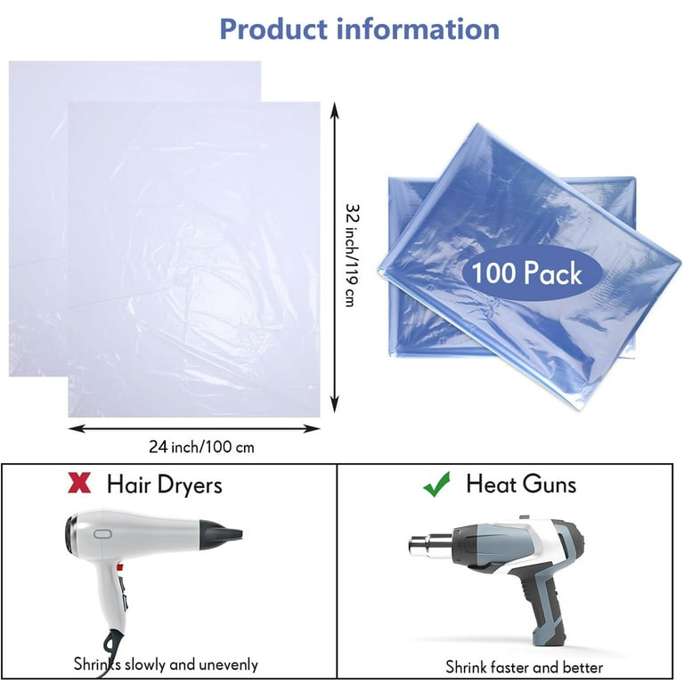 Silrubsups 100 Pcs Shrink Wrap Bags For Baskets 24X32 Inches Clear PVC