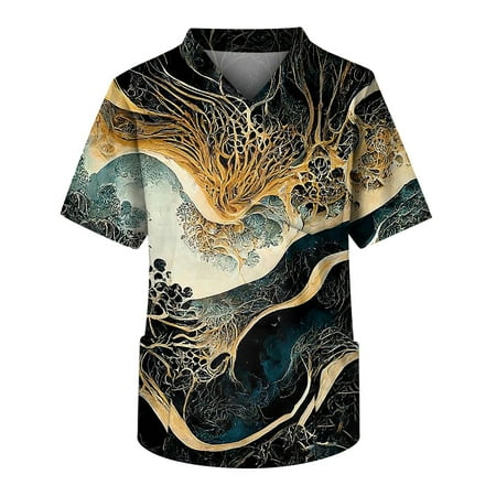 

Mlqidk Scrubs_for Men Breathable Short Sleeve V-Neck Scrub Top Working Uniform Nurse Shirts Printed Blouses Gray S