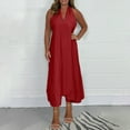 thumbnail image 2 of Jinhomg Womens Halter Dress Trendy Deep V-Neck Backless Maxi Dresses Flowy Swing Sleeveless Low Cut Beach Dress Plus Size Summer Sundress Red XXXL, 2 of 7