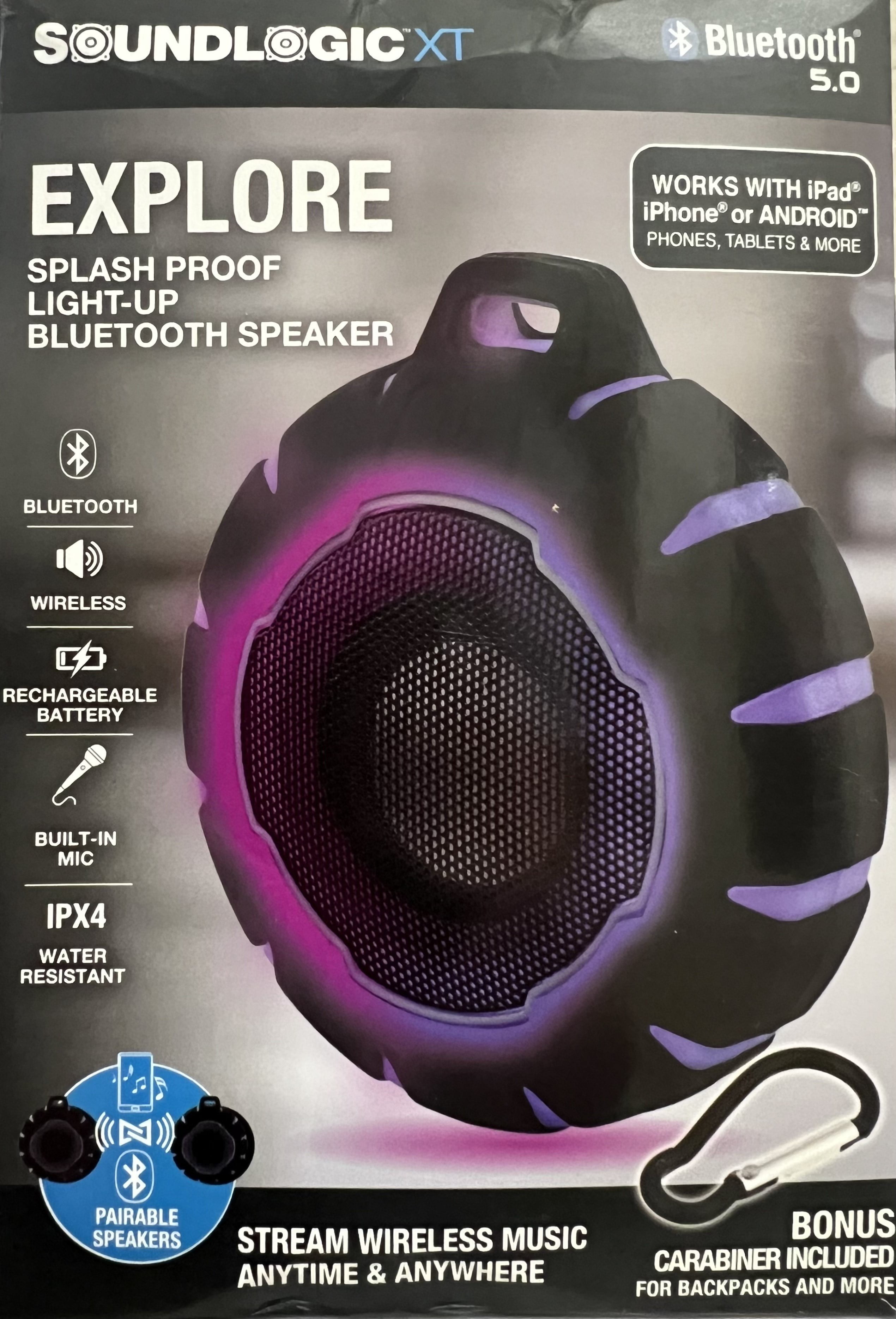 Soundlogic XT Explore Splash Proof, Lightup, Portable, Bluetooth