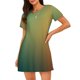 thumbnail image 1 of Balery Orange To Teal Gradient Camisón de manga corta con cuello redondo para mujer, cómodo y elegante., 1 of 6