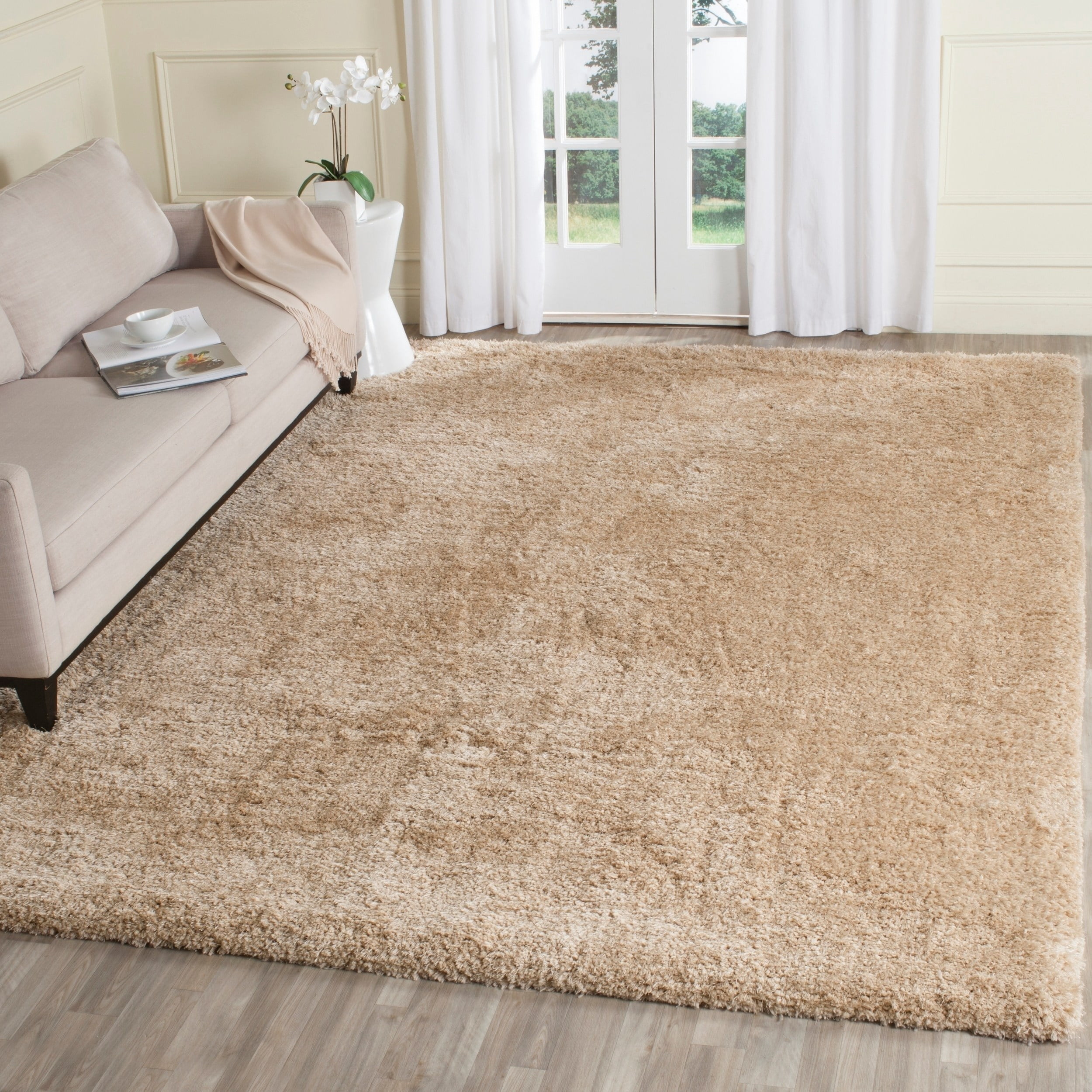 SAFAVIEH Supreme Charlton Solid Plush Polyester Shag Area Rug, Beige, 4' x 6'