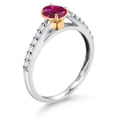 thumbnail image 3 of Gem Stone King 925 Sterling Silver and 10K Yellow Gold Red Created Ruby and White Lab Grown Diamond Engagement Ring for Women (0.68 Cttw, Oval 6X4MM, Gemstone July Birthstone, Size 8), 3 of 4