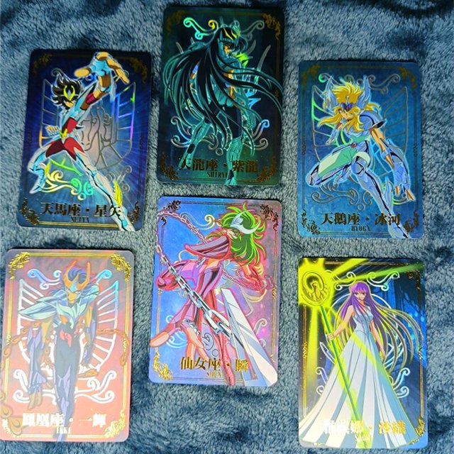 Juego de cartas flash de Saint Seiya, cartas raras de Athena, Shiryu, Hyoga, Ikki, colección de tarjetas de Anime, regalos para amigos, 6 piezas por juego Fivean unisex