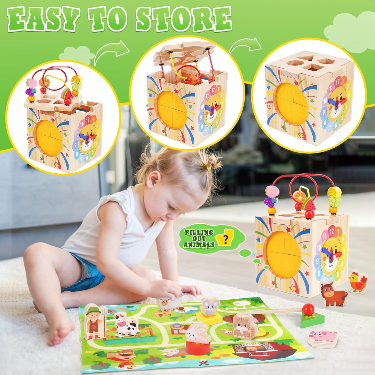 Baby Toys for 12-24 Months, Wooden Activity Cube, 7-in-1 Montessori Toys for 1+ Year Old, Educational Learning Toys for Toddlers Age 1-2 Birthday Gifts