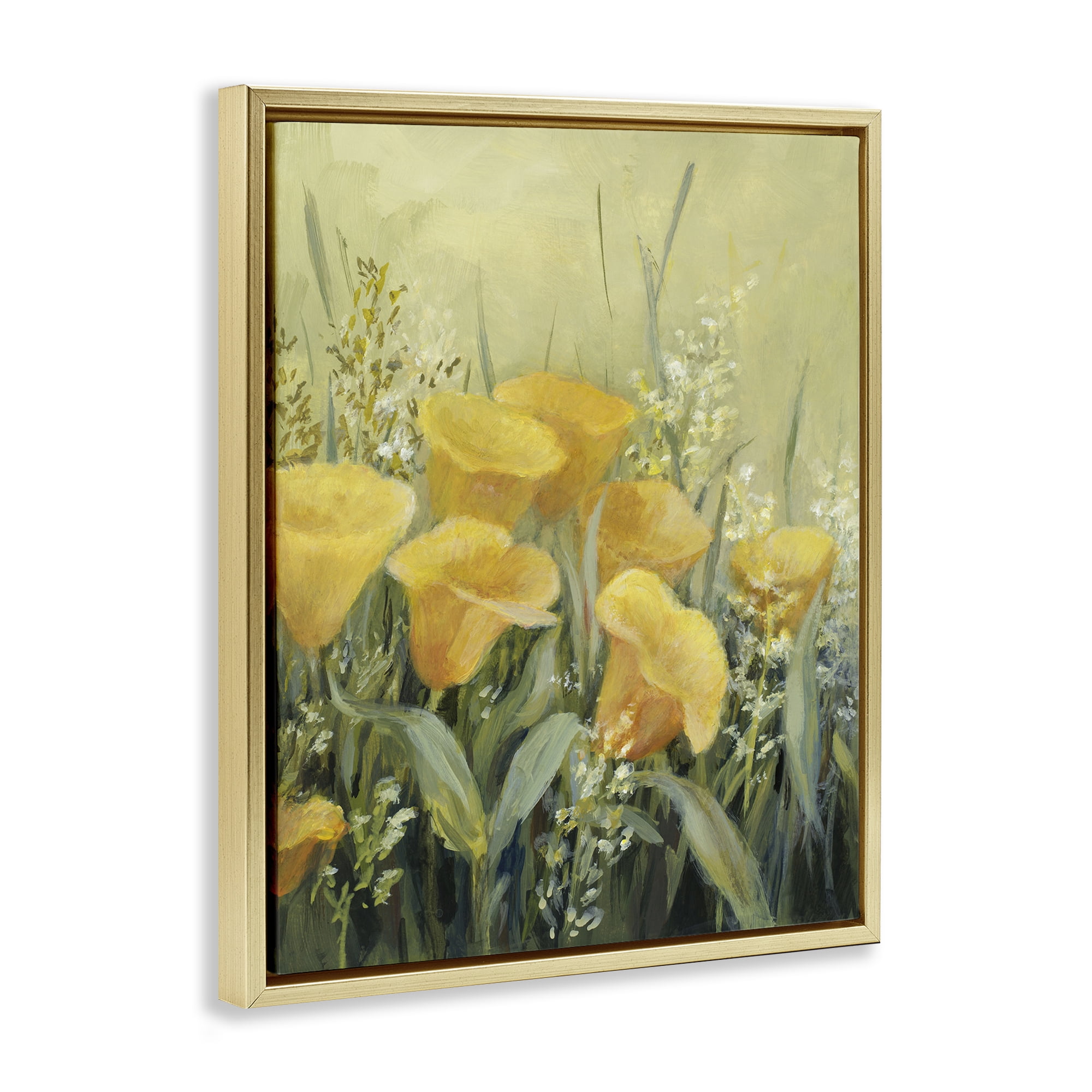 Stupell Industries Golden Horned Poppies Plants & Flowers Painting Gold Floater Framed Canvas Art Print Wall Art, 25 x 31